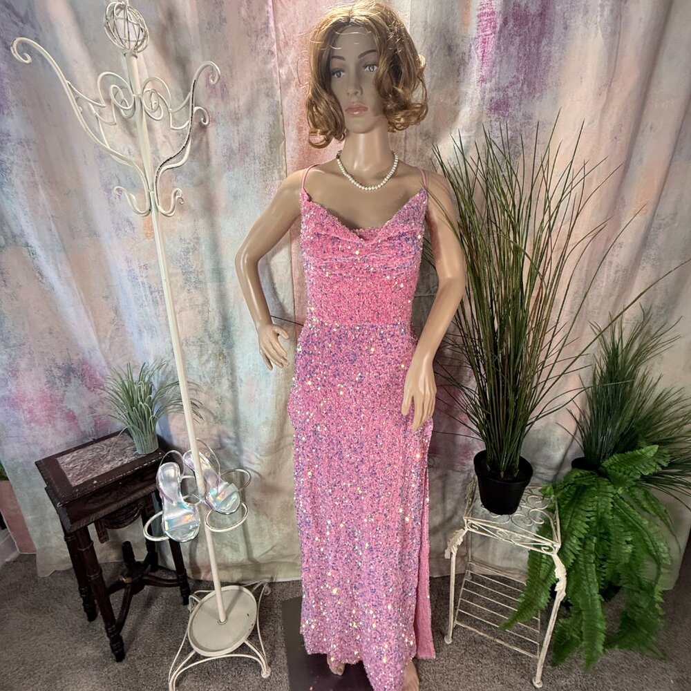 📌Lucy in the Sky Sexy Sequin Backless Long Slit Formal -Prom- Homecoming Dress - Picture 6 of 16